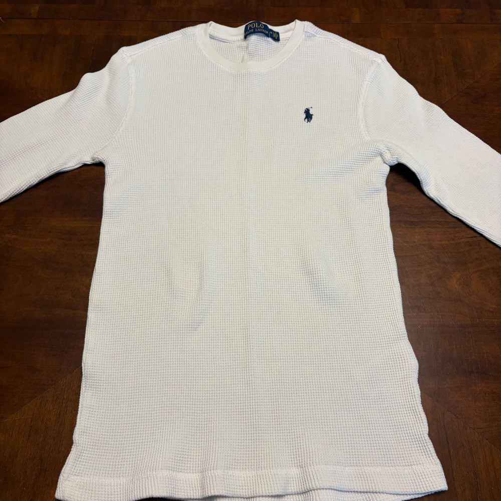 Polo Ralph Lauren Thermal Shirt Mens Medium White Waffle Knit Long Sleeve Pony